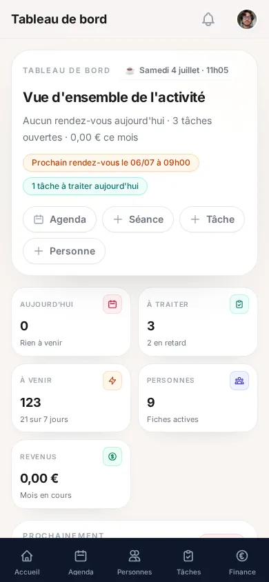 Tableau de bord Asensio sur mobile
